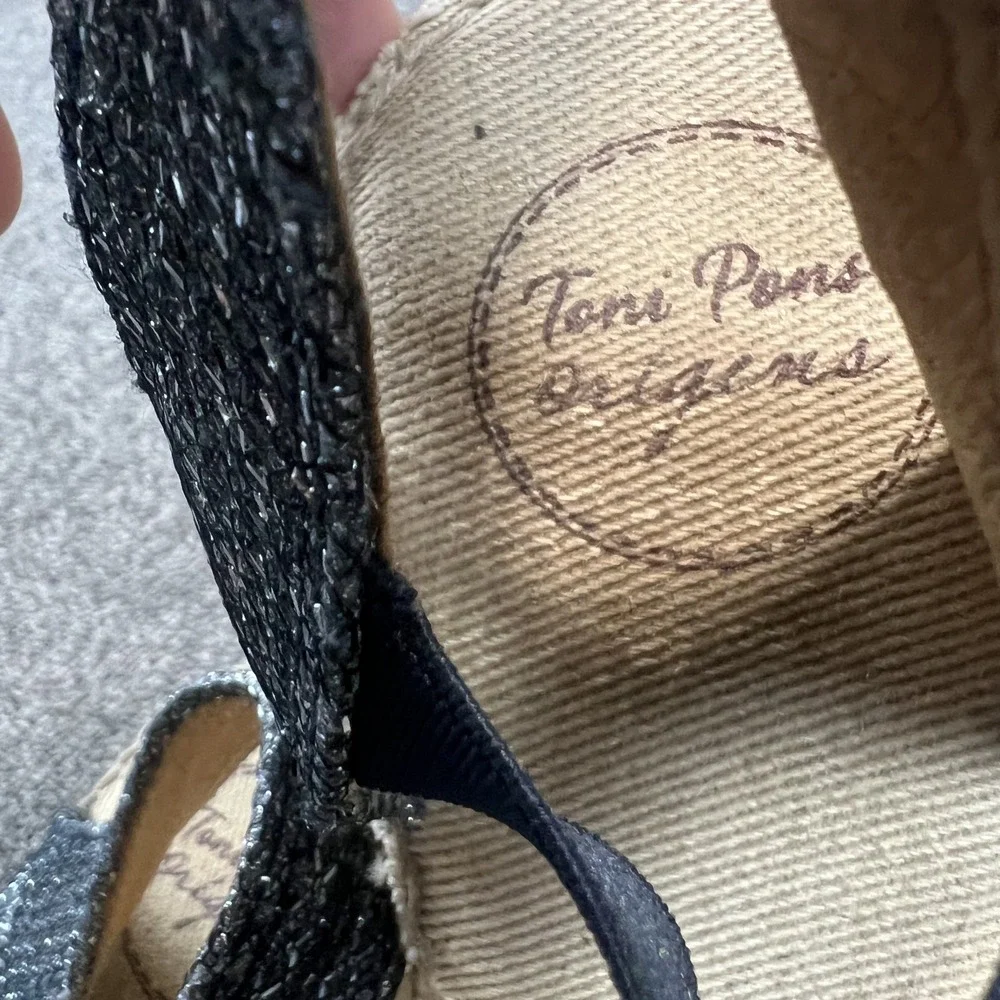 Toni Pons Boho Metallic Espadrille Wedge Sandals 40 Blue Silver Sparkle Spain